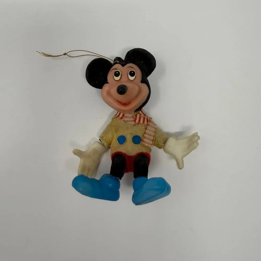 Vintage Walt Disney Flocked Mickey Mouse Fuzzy Hong Kong plastic ornament